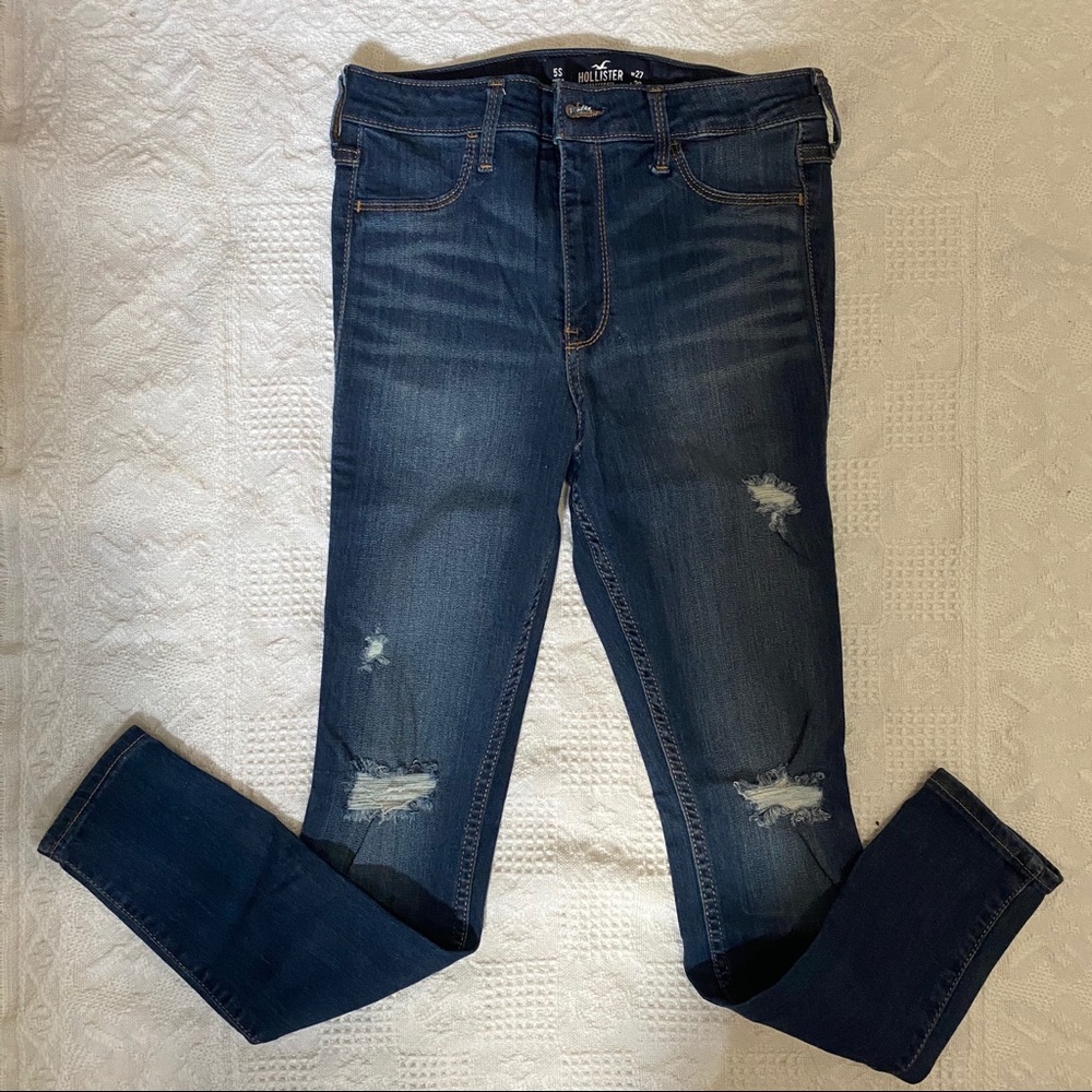 hollister dark blue ripped high rise jean legging